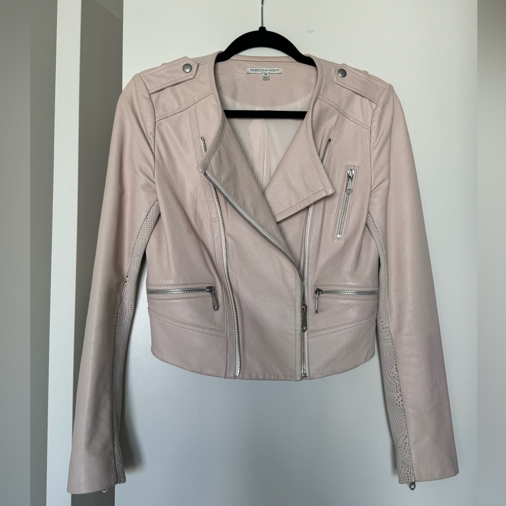 Rebecca Minkoff Cropped Pink Leather Jacket